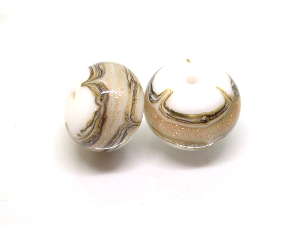White and Gold lampwork beads, White glass beads, Gold sand Glass beads, Artisan lampwork, White lampwork beads, Handmade Beads set