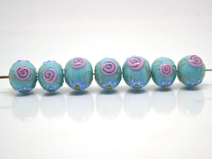 Sea Blue green Glass beads, Venetian Glass,  Vintage beads, Bohemian glass, Vintage jewelry, Beads for necklace, Artisan lampwork, flower