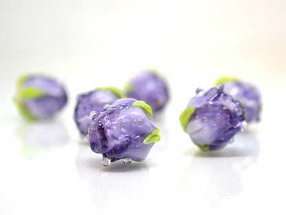Purple rosebud beads, Violet floral lampwork, Purpure glass beads, Flower glass beads, Floral Jewelry, Jewelry glass beads, OliVerStar beads