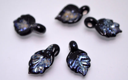 silver handmade jewelry bead black jewerly decor  floral glass jewelry leaf making glass leaf jewelry design artisan lampwork silver glass