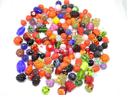 Lampwork Berry beads set 150pcs, Mix glass berries, Handmade berry beads, Oranges, Raspberry, Pomegranate, Apple, Dog-rose, Strawberry