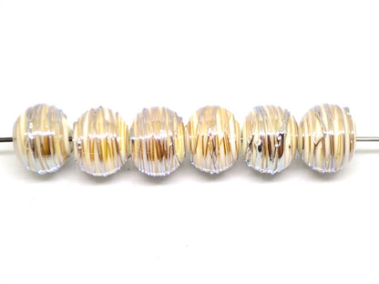 White and gold lampwork glass Beads, Stripes beads, Silver Stains beads, electric beads, Artisan lampwork, Handmade glass beads, beige beads