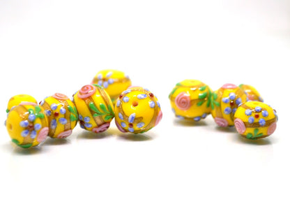 Sunny Yellow Glass beads, Vintage glass beads, Venetian Glass, One of a kind beads, Set of beads, Artisan lampwork