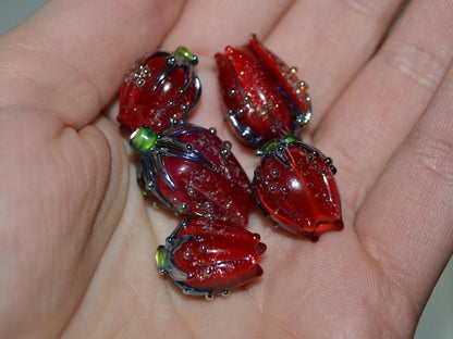 dichroic pendant flower dichroic beads red glass beads sparkling beads star dust lampwork art glass floral pendant electric red flower bead