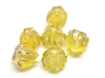 Yellow gold flower beads, Lemon yellow lampwork beads, 10mm flower beads, flower lampwork bead, Artisan lampwork, transparent beads