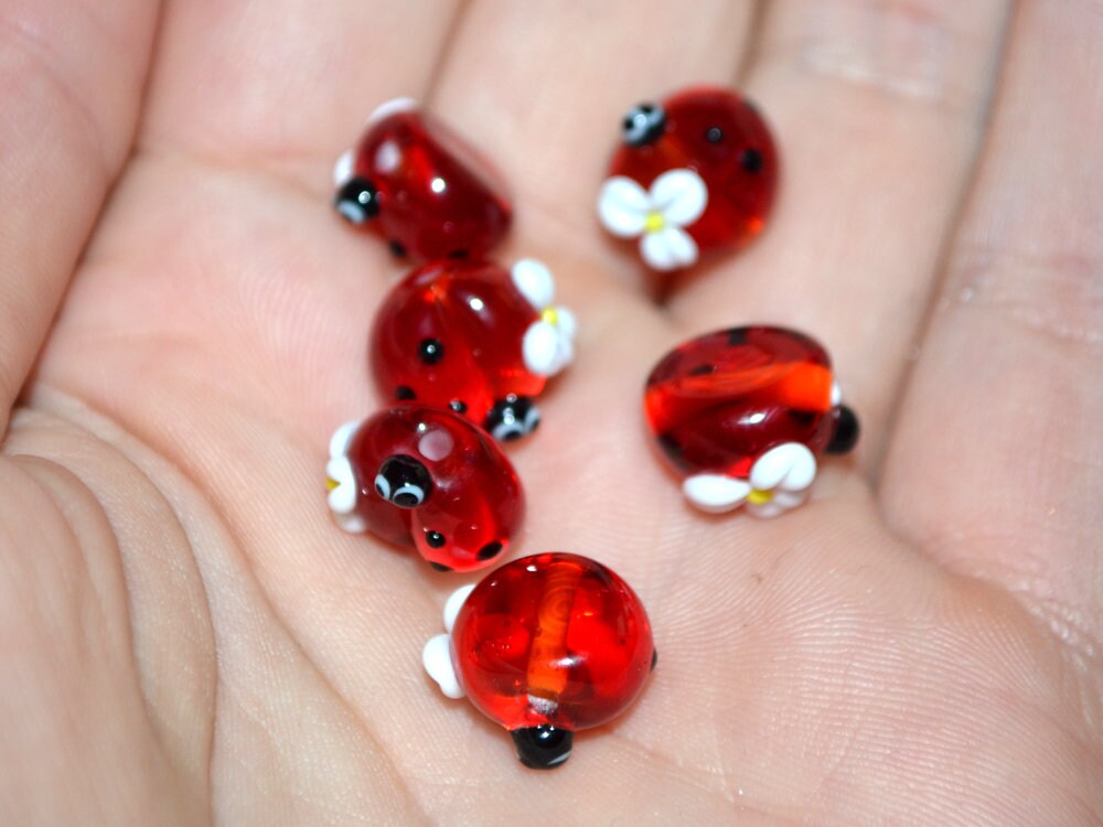Lampwork ladybug beads, Glass ladybug beads, Red ladybug, Ladybug decoration, Ladybug jewelry, Handmade lampwork, Artisan lampwork, lady bug