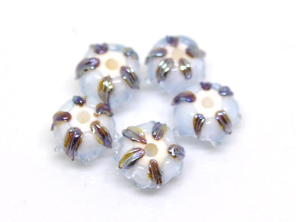 Light purple lampwork beads, Transparent purple flower beads, lavender silver flower beads, Artisan lampwork