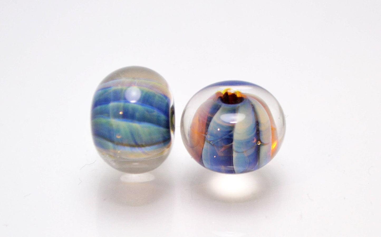 Glass beads for jewelry making set lampwork handmade artisan beads stripe glass beads clear blue rondelle lampwork bead bracelet making bead