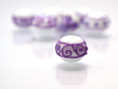 Lampwork purple white glass Handmade beads Artisan lampwork Rondelle bead Lampwork beads set Bracelet jewelry making set flower lampwork