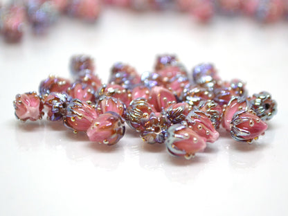Blush pink flower beads, 7mm glass beads, Tiny flower beads,  Half drilled beads, Soft pink flower beads