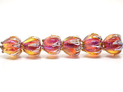 Ruby rose silver flower beads, Lampwork flower, 10mm flower beads, Glass flower, Floral lampwork, Artisan lampwork, netting silver pink