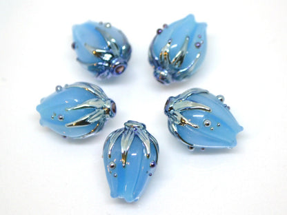 Lampwork flower beads, Blue pastel beads, Artisan lampwork, Baby blue beads, Boy blue, Floral Lampwork pendant, Jewelry making, Glass flower