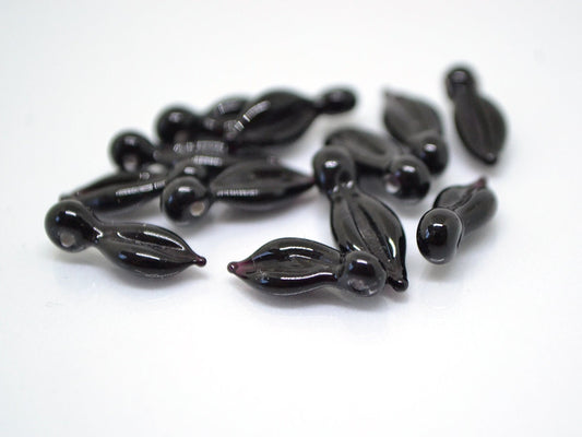 Black lampwork leaf beads, Small Leaf beads, Small Leaf charm, Black leaves, Tiny Glass leaves, Top drilled leaf beads, Lampwork leaf bead