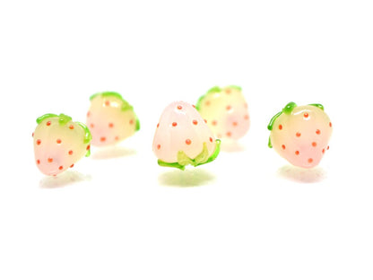 Small 7mm Strawberry glass beads, Pale pink strawberry, Lampwork berries, Mini berry beads, Berry jewelry, Glass Berry beads, Mini food