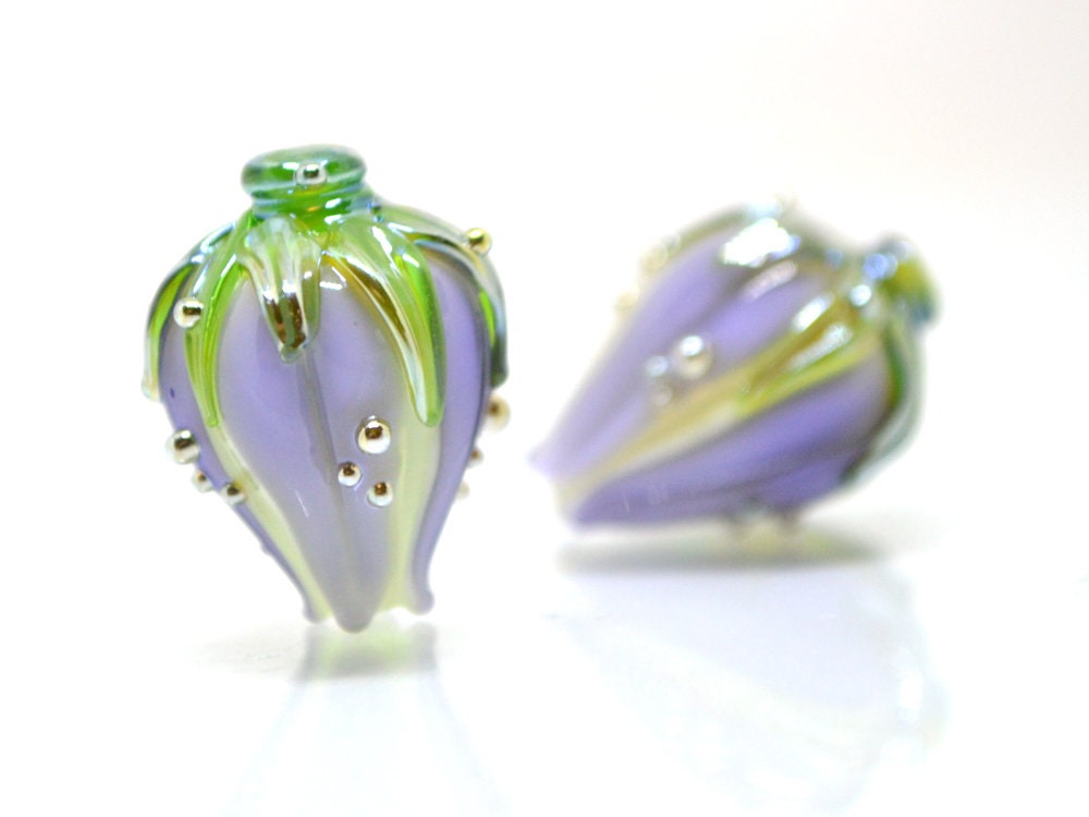 Pastel purple flower beads, Periwinkle flower beads, Handmade glass beads, Floral pendant,Flower lampwork, Lampwork flower beads