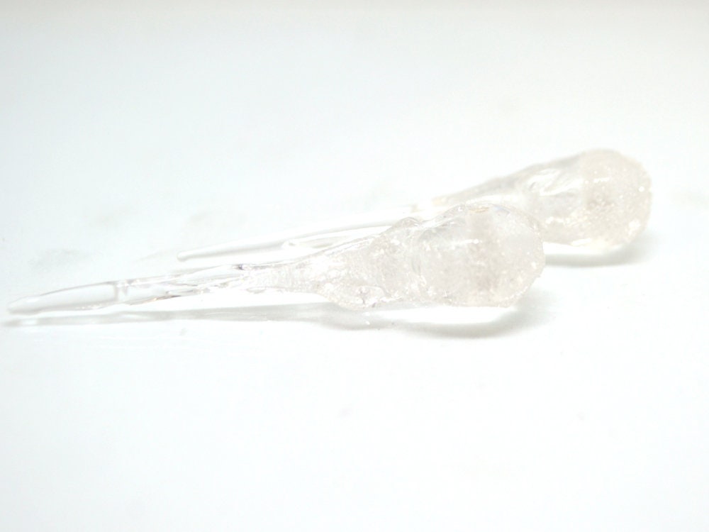Frosted Icicle Glass Beads, Winter Lampwork, Transparent Glass beads, Xmas Lampwork, Christmas beads, Holiday beads, Artisan lampwork