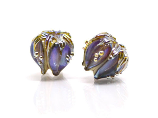 Purple gold glass beads, 10mm flower beads, Sparkle flower bead, Floral theme beads, Floral lampwork, Artisan lampwork, Lavender