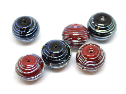 Hollow Black lampwork Beads, Stripes beads, Silver lines beads, Hollow red beads, Focal lampwork