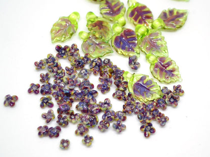 leaf flower set beads lampwork handmade glass leaves small flowers lampwork leaves lampwork leaf beads set leaves glass bead work green leaf