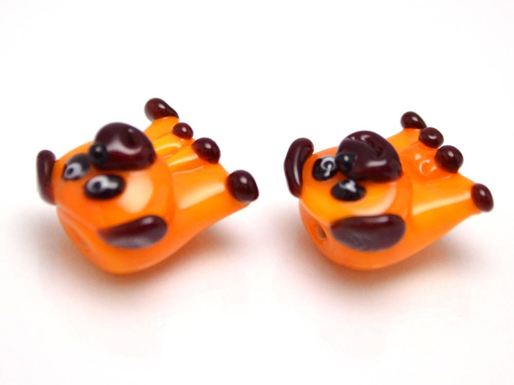 tiny glass dog pendant charm tiny dog earrings jewelry making dog kid jewelry artisan lampwork dog pug gift orange dog charm year of the dog