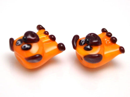 tiny glass dog pendant charm tiny dog earrings jewelry making dog kid jewelry artisan lampwork dog pug gift orange dog charm year of the dog