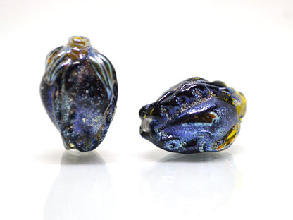 Black rose bud beads, Glitter Lampwork Bead, Floral lampwork beads, Sparkly beads, Glitter beads