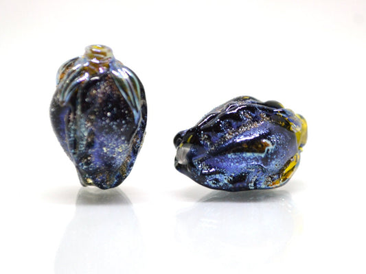 Black rose bud beads, Glitter Lampwork Bead, Floral lampwork beads, Sparkly beads, Glitter beads