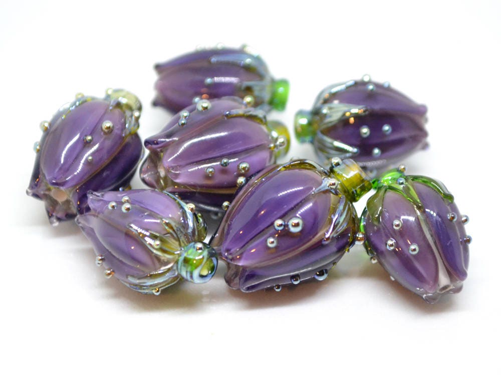 dark purple flower lampwork handmade beads glass  Flower pendant necklace artisan lampwork flower lampwork glass beads flower bead purple