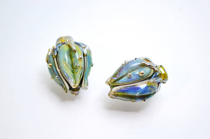 Flower artisan lampwork bead green blue bud handmade glass jewelry making set glass bell  Leaf Beads bracelet necklace pendant wedding
