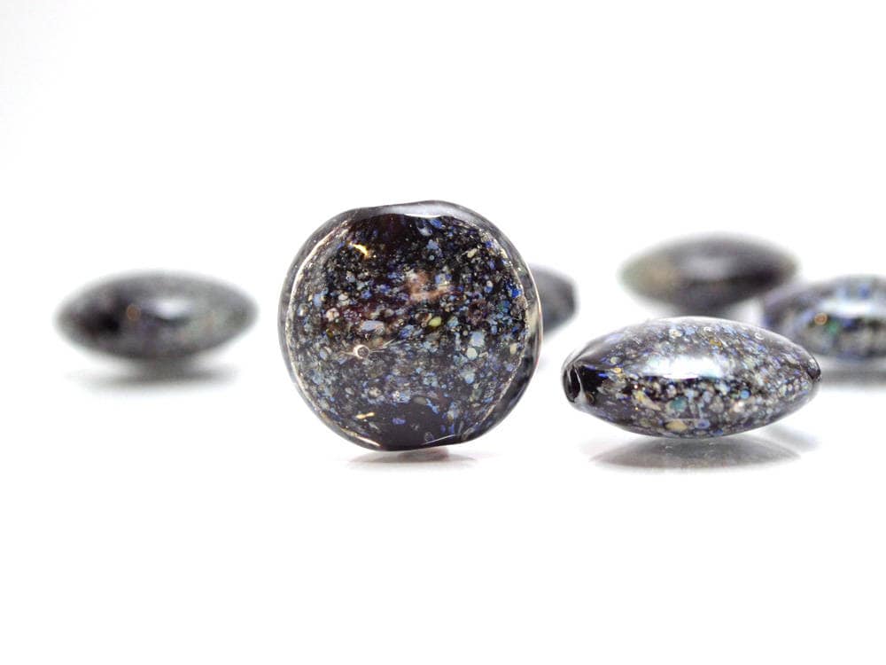 space glass beads jewelry making set beads lampwork handmade artisan lampwork lentils blue black glass beads stardust necklace beads set