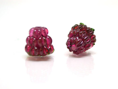 Dark fuchsia lampwork raspberry, Frost glass berry, Glass raspberries, Berry fruit beads, Pink Lampwork berries
