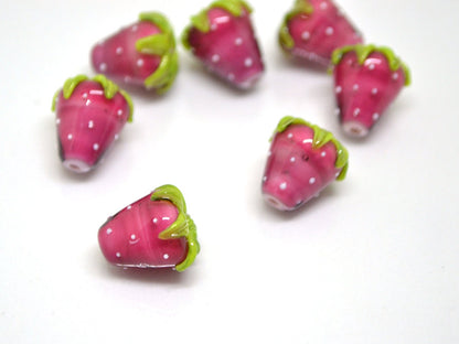 Fuchsia Strawberry glass beads, Magenta berry beads, Lampwork berry beads, Lampwork berries, Lampwork strawberry, Glass berries