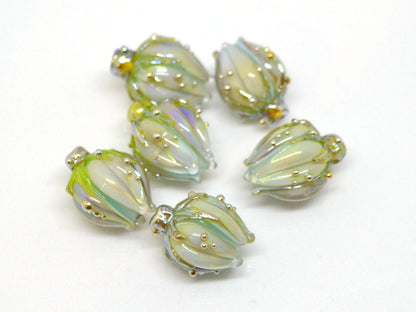 Lampwork glass flower bead, Pale green tea lavender, Floral glass pendant, Flower beads for jewelry making, Artisan lampwork, Focal lampwork