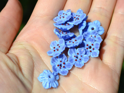Lampwork blue purple flower beads for jewelry making, Cornflower blue glass beads, Lavender blossom beads, Artisan lampwork, Floral Beadwork