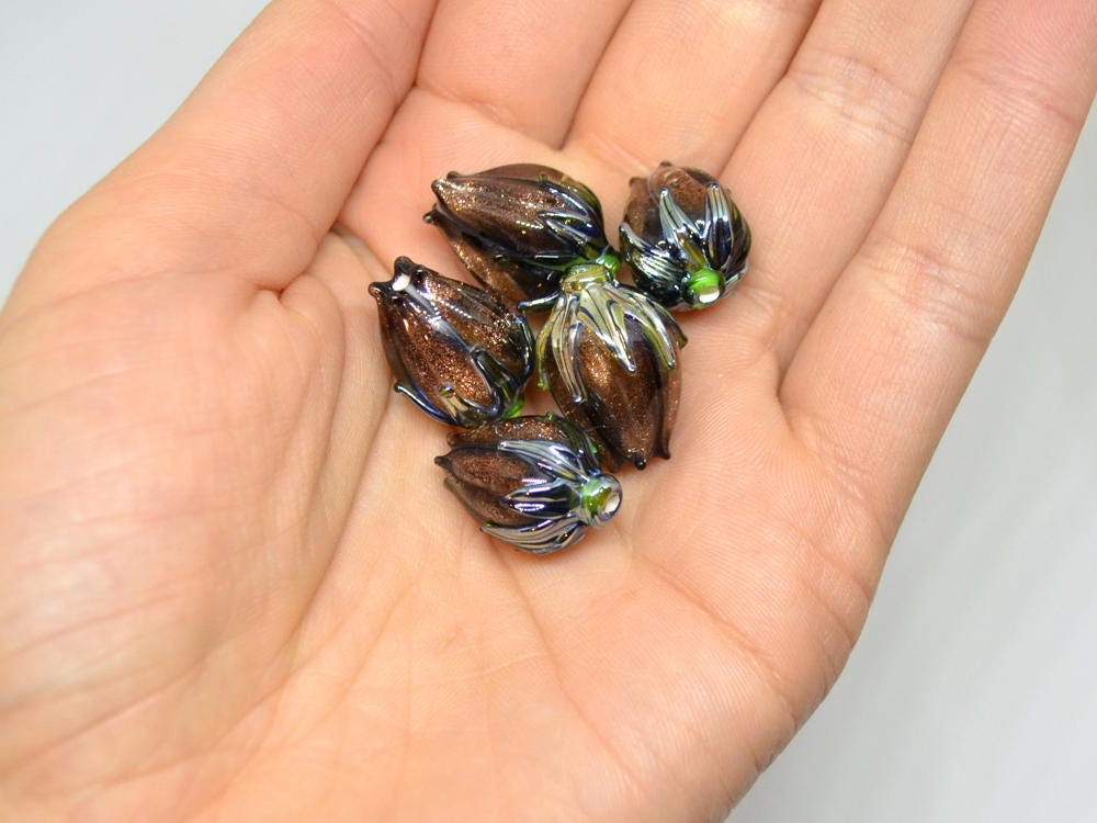 aventurine beads gold glass beads gold sand gold beads floral lampwork handmade beads gold glass pendant gold glitter beads flower pendant