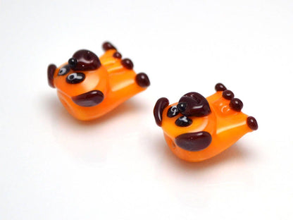 tiny glass dog pendant charm tiny dog earrings jewelry making dog kid jewelry artisan lampwork dog pug gift orange dog charm year of the dog