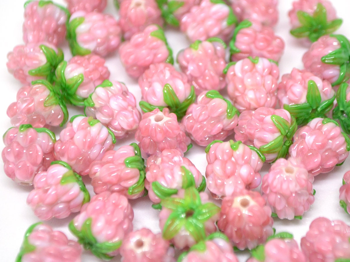 Tender pink lampwork raspberry, Glass berry beads, Lampwork raspberries, Glass fruit beads, Glass Raspberry, Lampwork berry beads