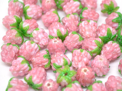 Tender pink lampwork raspberry, Glass berry beads, Lampwork raspberries, Glass fruit beads, Glass Raspberry, Lampwork berry beads