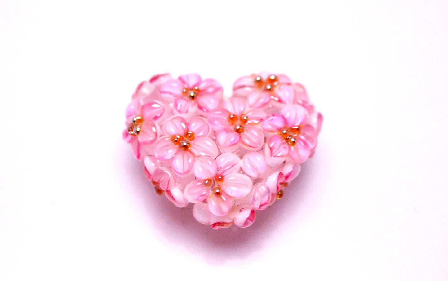 Flower heart bead wedding jewelry making romantic jewelry pendant Lampwork bead pink flower bead artisan lampwork floral art glass handmade