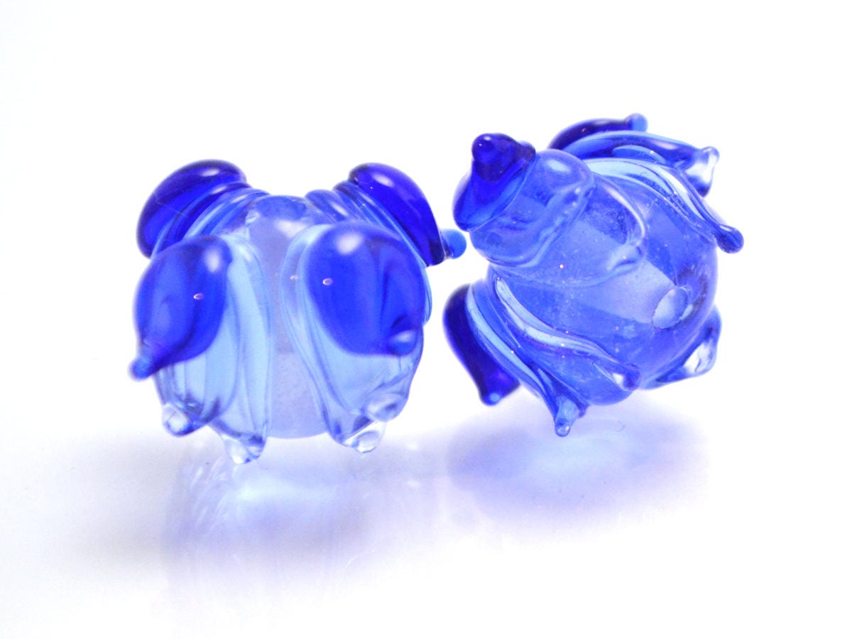 blue flower bead Lampwork flower Transparent beads Wedding jewelry Something blue Earrings making Dark blue bead Artisan Lampwork design