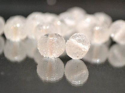 White frosted glass beads, Freeze glass beads, Icy lampwork beads, Rondelle glass beads, Sugar glass beads