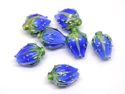 cobalt blue glass flower beads for jewelry blue flower earrings blue lampwork beads blue flower bud handmade beads earrings pair cobalt blue