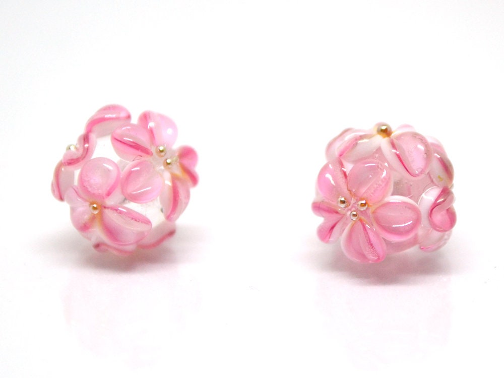 pink flower beads earring half-drilled beads floral set of beads for stud earring jewelry making set handmade jewelry glass floral pendant