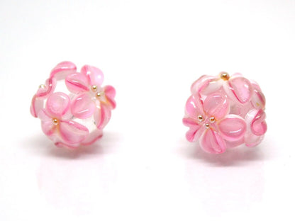 pink flower beads earring half-drilled beads floral set of beads for stud earring jewelry making set handmade jewelry glass floral pendant