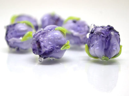 Purple rosebud beads, Violet floral lampwork, Purpure glass beads, Flower glass beads, Floral Jewelry, Jewelry glass beads, OliVerStar beads