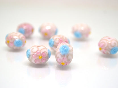 white murano glass lampwork, ethnic beads with flowers and curles, jewelry making venetian italian handmade beads