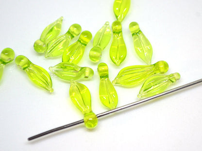 Salad Green Lampwork leaves, Glass leaf beads, Top drilled leaf beads, DIY Jewelry, Glass Leaf charm, Light Green Floral lampwork