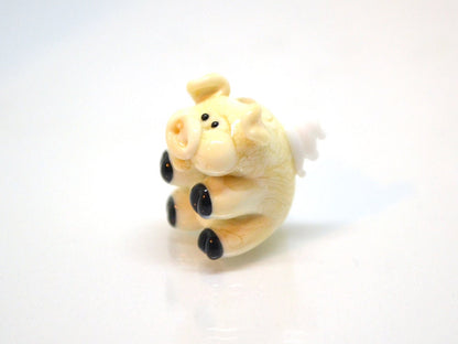 Glass flying pig beads, Lampwork pig beads with wings, Beige pig beads, Valentine's Day, Cute piggy beads