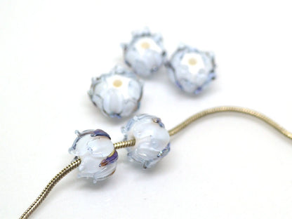 Light purple lampwork beads, Transparent purple flower beads, lavender silver flower beads, Artisan lampwork