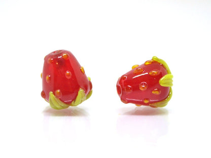 Red Strawberry 10mm glass beads, Lampwork berries, Glass strawberry, Berry fruit beads, Red berries, Garden beads, Artisan lampwork